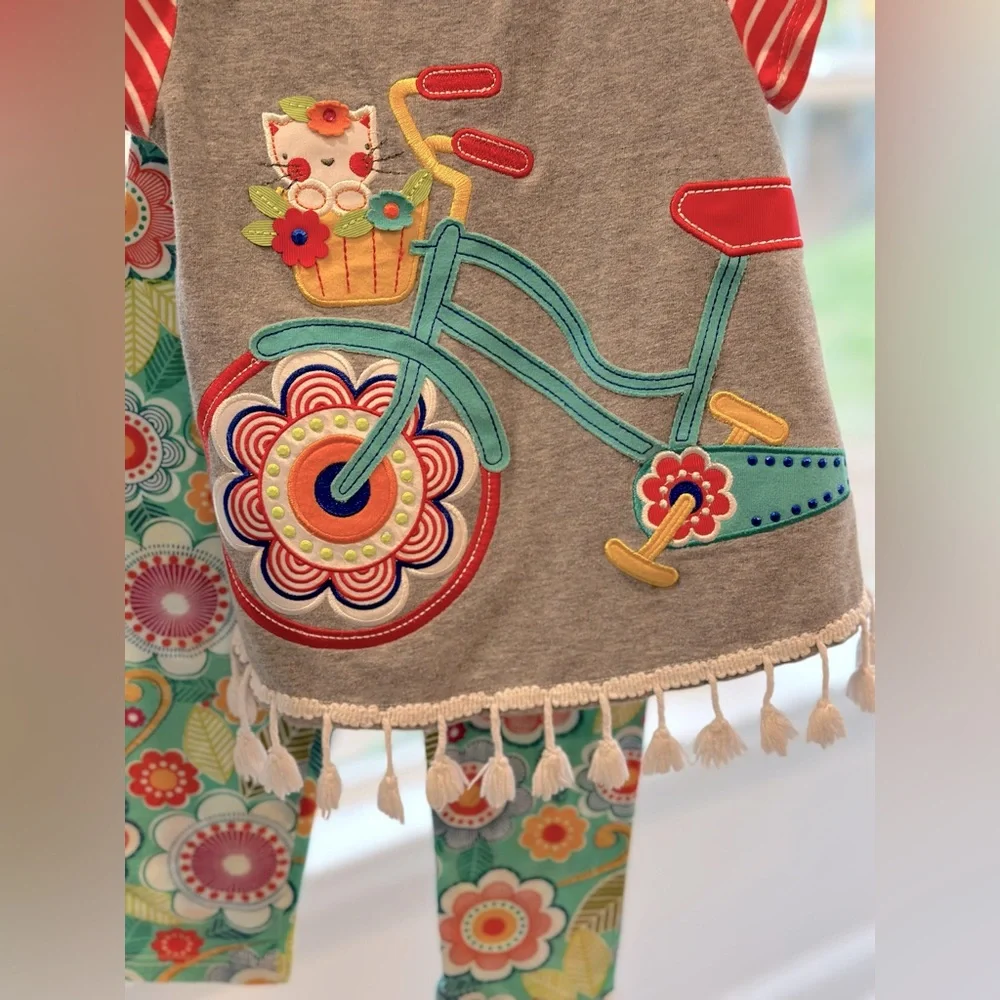 WORN ONCE: Rare Editions Fringed Appliqué w/Teardrop Back Closure & Leggings - Picture 4 of 4